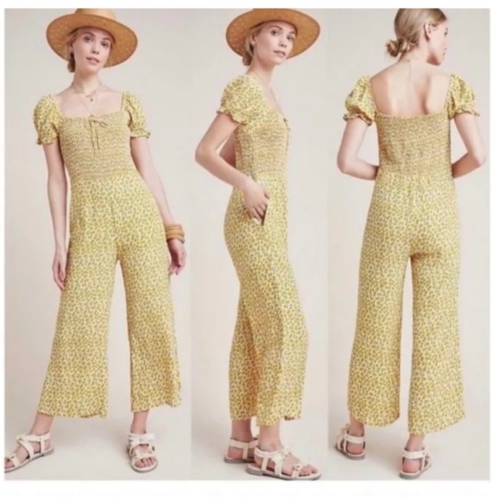Faithfull The Brand Daisy Floral Smocked Della Jumpsuit sz small